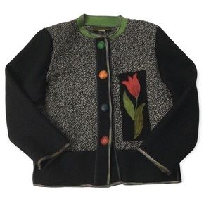 ARTCLOTHES by Jennifer Sly Kirk Wool Jacket Floral Patchwork Appliqué Sz S/M EUC